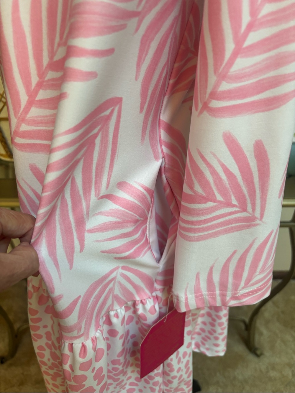 Kaeli Smith Pink & White Tropical Palm-Print Leopard Drop-Waist Dress Size XS-S - Picture 4 of 10